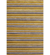 Striped hand-tufted wool rug in mustard yellow, grey, and brown